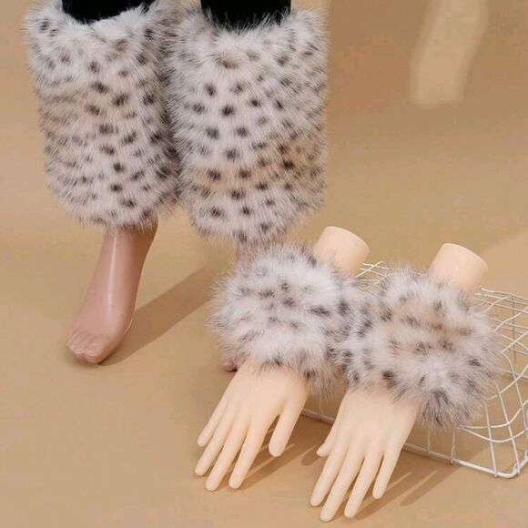 Leopard print scarf+hat+leg warmers+cafs - Picture 7 of 12